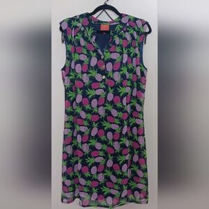 Tracy Negoshian NWOT Pineapple Print Midi Dress - Pink and Green